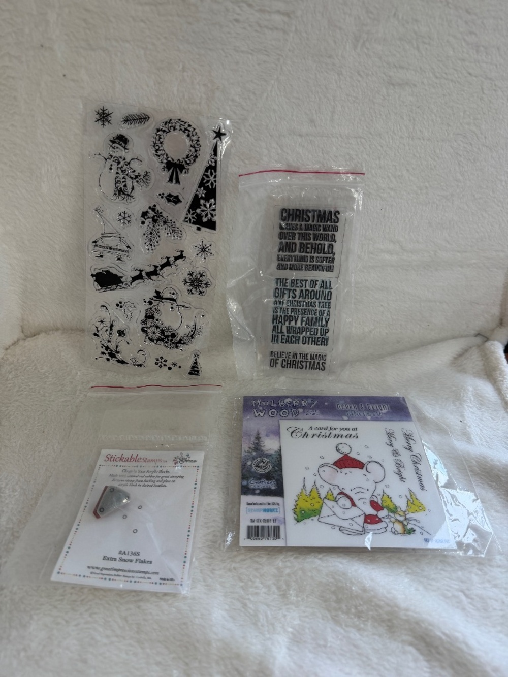 Lot of 4 Clear Cling Stamp Set Christmas Theme Card Making Scrapbooking